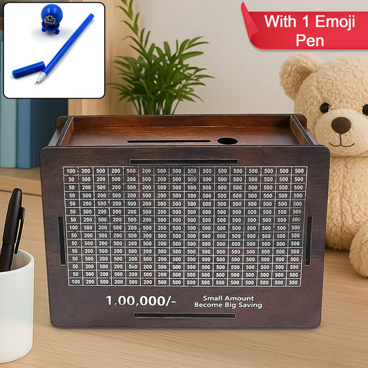 Wooden Emoji Piggy Bank – Premium Money Saving Box (1 Emoji Pan Free)